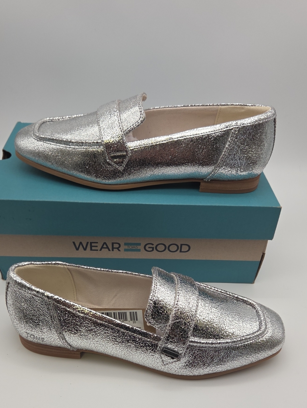 Toms Silver Metallic Penny Loafers for Women